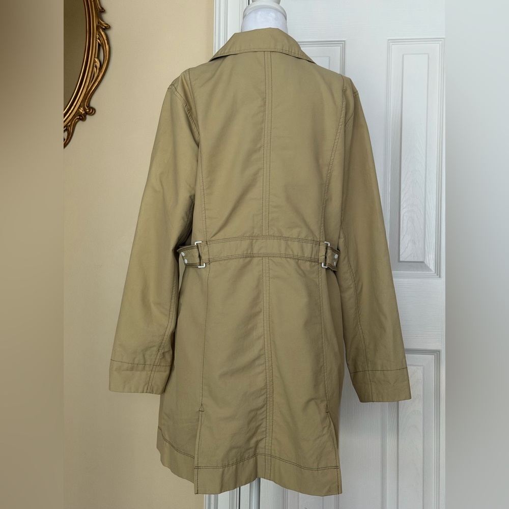Eddie Bauer Trench Coat/Jacket Button Front Mid Length Classic Staple Neutral L - Picture 2 of 13